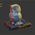 Decorative Flight Animal Owl Figurine With Colorful Feathers On Wooden Base