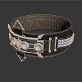 Black Leather Bracelet Daily Accessory With Metallic Decorations Silver Studs Triangular Pieces Round Ornaments 3d model