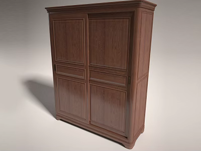 Dark Brown Wooden Wardrobe With Classic Double Door Design And Solid Structure 3d model
