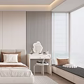 Modern Bedroom Interior With Comfortable Bed Artwork And Wardrobe Dressing Table Window Bench And Rug 3d model