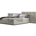 Modern Double Bed With Tufted Headboard Gray Bedding And Soft Pillows 3d model