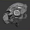Mechanical Monkey Skull 3D Model With Metallic Texture And Futuristic Mechanical Details