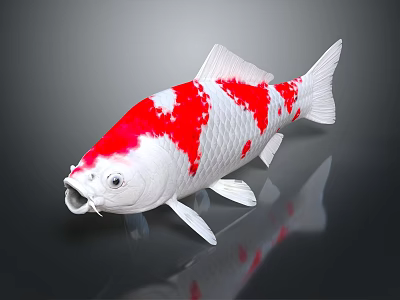 Vibrant White and Red Koi Fish with Distinctive Color Patterns and Markings 3d model