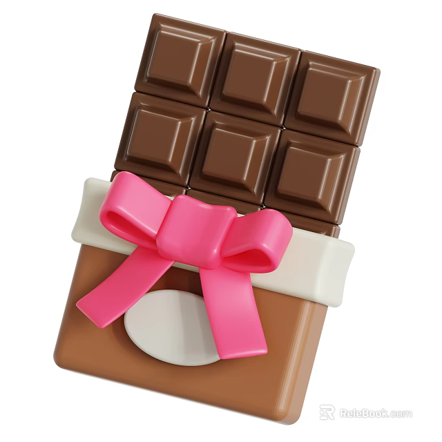 Delicious Gift Wrapped Chocolate Bar With Pink Bow And White Accents 3d model 