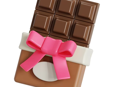 Delicious Gift Wrapped Chocolate Bar With Pink Bow And White Accents 3d model