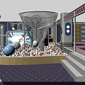 Public Facilities Featuring Modern Turnstiles Colorful Play Zones Striped Seats And Checkered Flooring