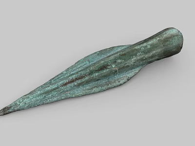 Ancient Bronze Spearhead Weapon With Green Patina Long Pointed Design 3d model