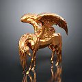 Golden Winged Horse Statue With Shiny Metallic Finish And Detailed Wings
