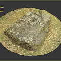 Natural Wood and Stone Material Display with Moss Covered Surface and Grass Surroundings