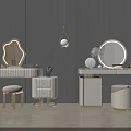 Elegant Modern Vanity Tables with Irregular Round Mirrors Stools and Gold Frames 3d model