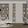 Modern Cream Style Study Desk and Chair Suspended Table Bookcase Locker Computer Table and Chair Book Ornaments Bay Window 3d model