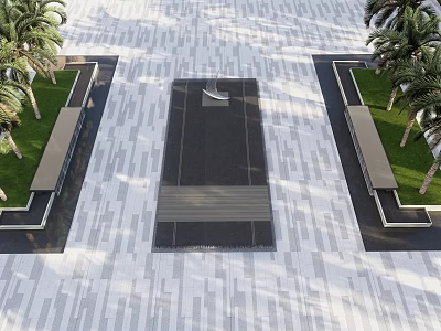 Aerial View Square Garden Ornaments with Paved Ground Green Lawns Palm Trees Rectangular Benches 3d model