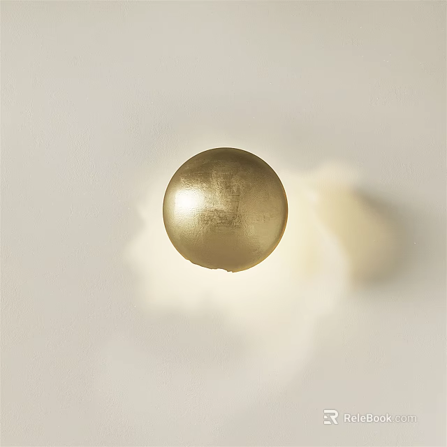 Elegant Golden Spherical Wall Lamp Illuminating White Wall With Soft Glow 3d model 