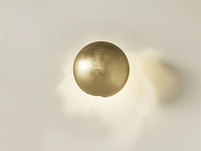 Elegant Golden Spherical Wall Lamp Illuminating White Wall With Soft Glow 3d model
