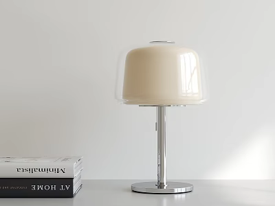 Modern Table Lamp With Beige Lampshade Transparent Cover And Silver Metal Base 3d model