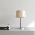Modern Table Lamp With Beige Lampshade Transparent Cover And Silver Metal Base