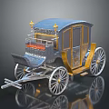 Elegant Blue and Gold Vintage Carriage with Silver Wheels Golden Lamps and Red Seats
