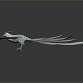 3D Model of Flying Bird With White Wings And Blue Glowing Edges Against Gray Background