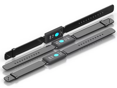 Three Black Smart Bracelets With Digital Display And Blue Time Indicator 3d model