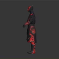 3D Sci Fi Character Model With Red Head Dark Outfit And Red Accents Standing Pose