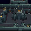 Green Dragon Guarding Ancient Stone Chamber With Skull And Glowing Eyed Creatures