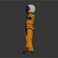 Man Wearing Yellow Spacesuit With Helmet Standing In Arms Outstretched Pose