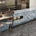 Stylish Modern Bar Interior With Marble Counter Wine Shelves And Bar Stools