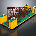 Heavy Lift Vessel Transporting Large Steel Structure And Yellow Modules 3d model