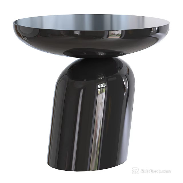 Modern Black Side Table with Glossy Finish Round Top and Cylindrical Base 3d model 