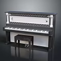 Elegant Black And White Piano Musical Instrument With Artistic Decorative Design And Wooden Stool