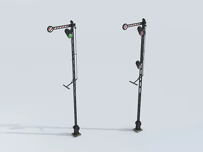 Two Black Outdoor Signal Lights With Green And Red Lamps On Pillars 3d model