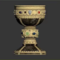 Decorative Ornament Set Featuring Golden Inlaid Gemstones And Elegant Base Design