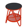 Modern Round Top Side Table With Gray Surface Orange Frame And Slatted Lower Shelf