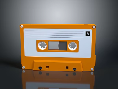 Retro Orange Audio Cassette With A Side Label And Vintage Design 3d model