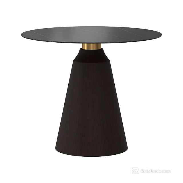 Modern Black Round Coffee Table With Golden Accent And Conical Base 3d model