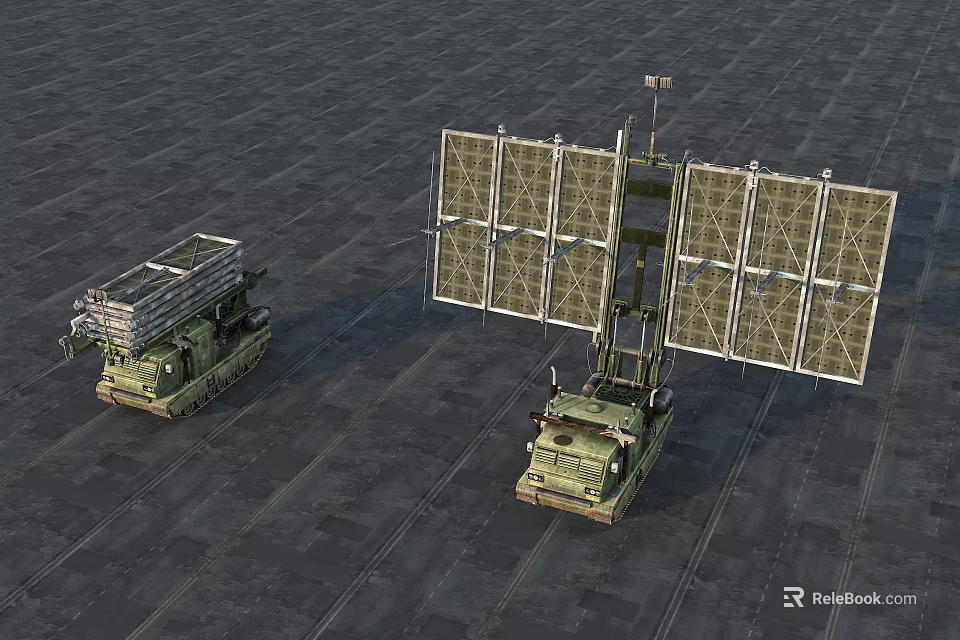 Tracked Functional Vehicles With Large Grid Antenna And Equipment Loading Structure 3d model 