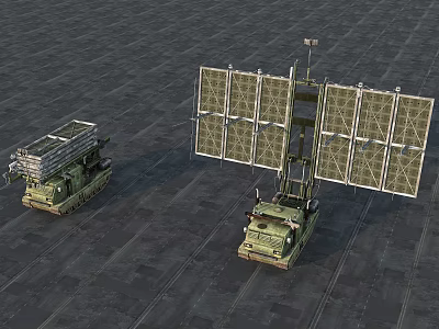 Tracked Functional Vehicles With Large Grid Antenna And Equipment Loading Structure 3d model