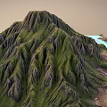 Natural Garden Landscape With Lush Green Mountain Slopes And Blue Water Bodies