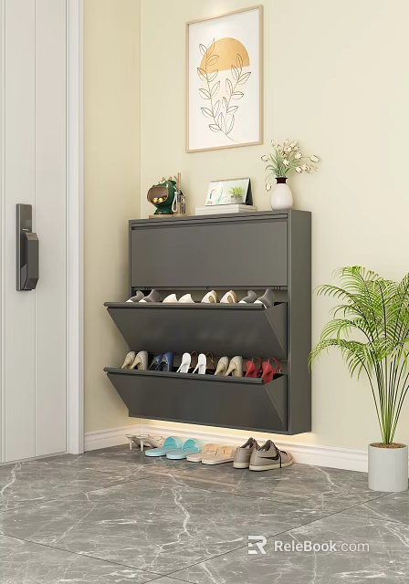 Modern Sleek Wall Mounted Shoe Cabinet For Entryway With Large Capacity Space Saving Shoe Storage 3d model 