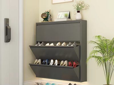 Modern Sleek Wall Mounted Shoe Cabinet For Entryway With Large Capacity Space Saving Shoe Storage 3d model