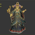Woman Sorceress In Elaborate Blue Red Gown With Ornate Headdress And Magic Staff