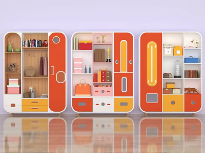 Colorful Modern Bookcase Design With Multiple Compartments Drawers Books And Decorative Items 3d model