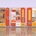 Colorful Modern Bookcase Design With Multiple Compartments Drawers Books And Decorative Items