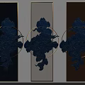 Chinese Wall Decor With Blue Cloud Pattern Dark Blue Beige Brown Backgrounds Gold White Frames 3d model