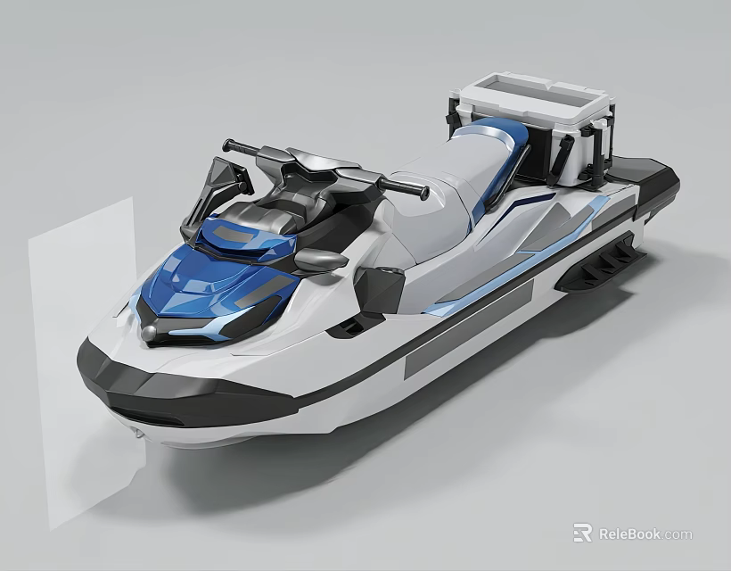 Blue And White Jet Ski With Comfortable Seats Control Panel And Storage 3d model 