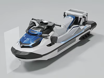 Blue And White Jet Ski With Comfortable Seats Control Panel And Storage 3d model