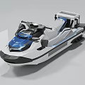 Blue And White Jet Ski With Comfortable Seats Control Panel And Storage