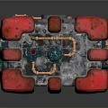 Red And Gray Mechanical Cube Decorative Household Item With Gear Accents
