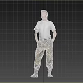 Male Character With White T-Shirt Camouflage Pants Black Boots Hands In Pockets Against Gray Background