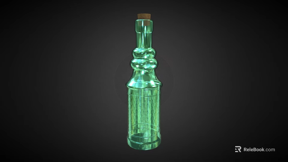 Transparent Decorative Green Glass Bottle With Spiral Design And Cork Stopper 3d model 